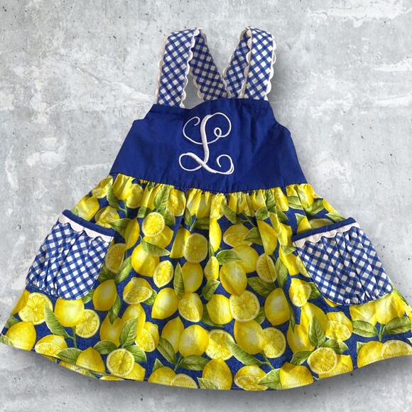Ricrac & Ruffles Other - Easter Dress Size 2T Lemon 🍋 Polka Dot Cotton Dress Letter L